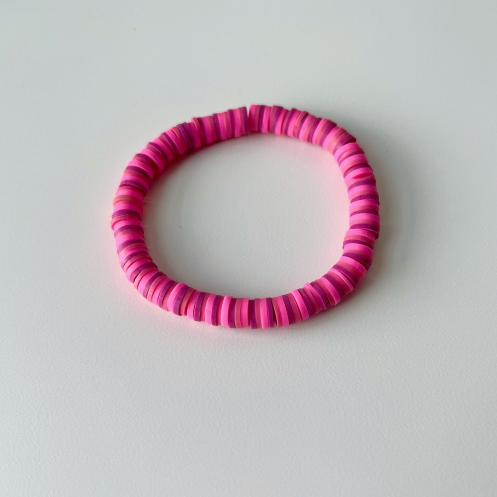 Cheshire Colored Pink & Purple Clay Beaded Elastic Bracelet Jewelry